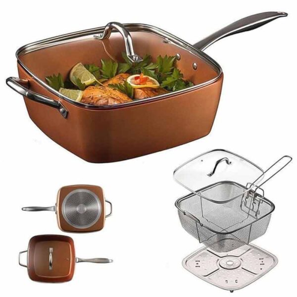 Мултифункционален тиган – квадратен, незалепващ, с роустер и 5 функции на работа