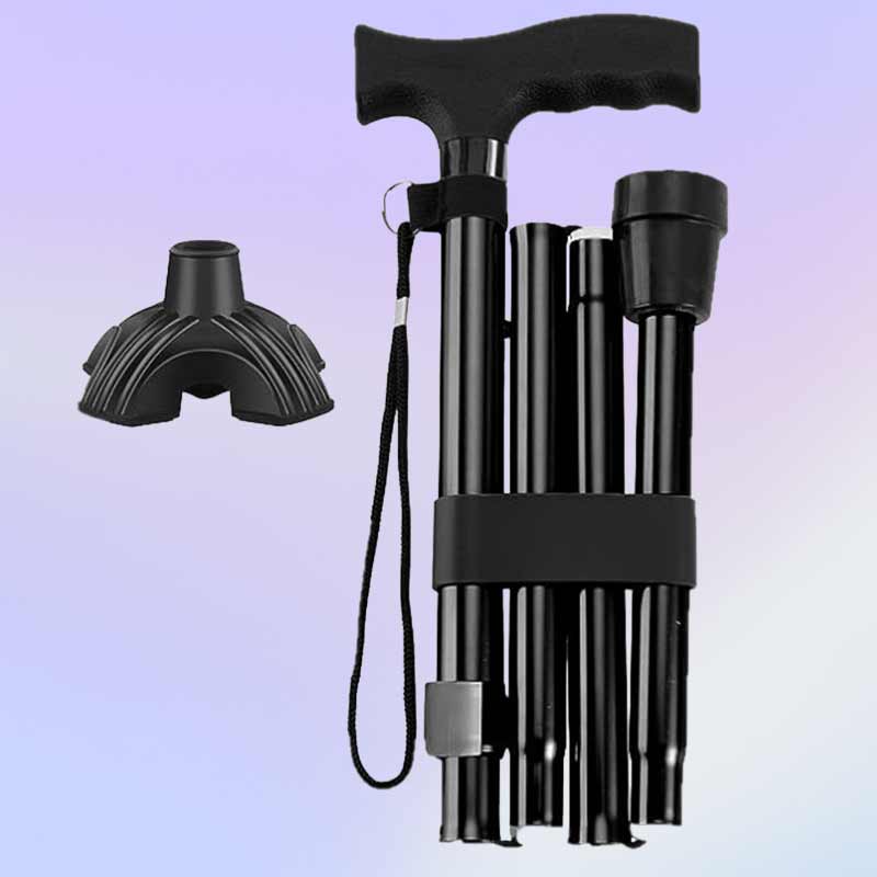 Сгъваем бастун с ортопедична опора, лесно регулируем, опора до 113 кг, черна