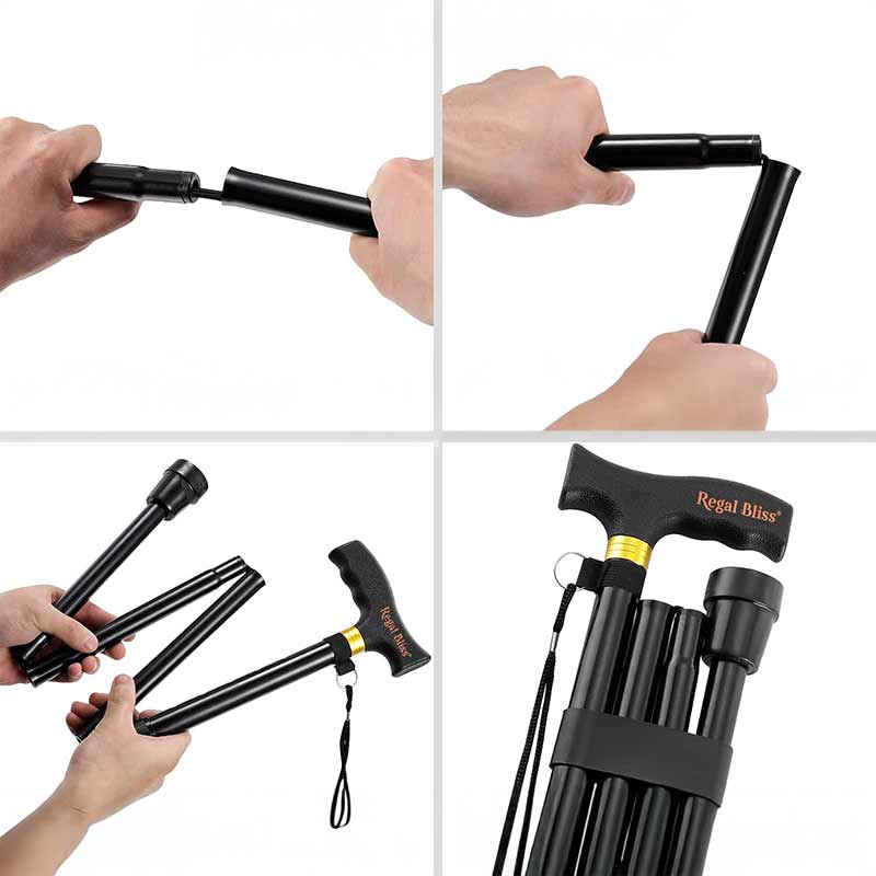 Сгъваем бастун с ортопедична опора, лесно регулируем, опора до 113 кг, черна - Image 4