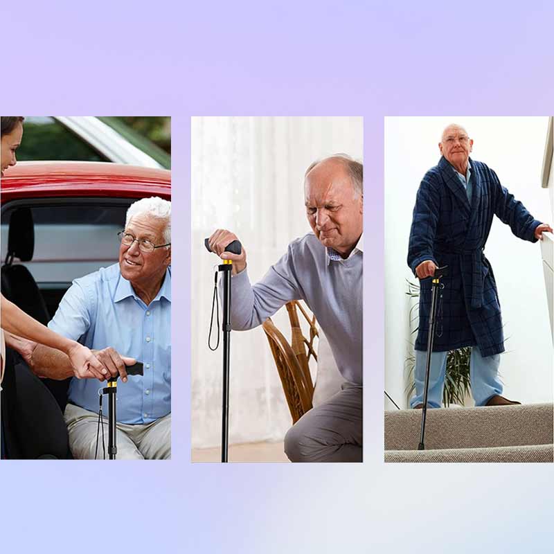 Сгъваем бастун с ортопедична опора, лесно регулируем, опора до 113 кг, черна - Image 5