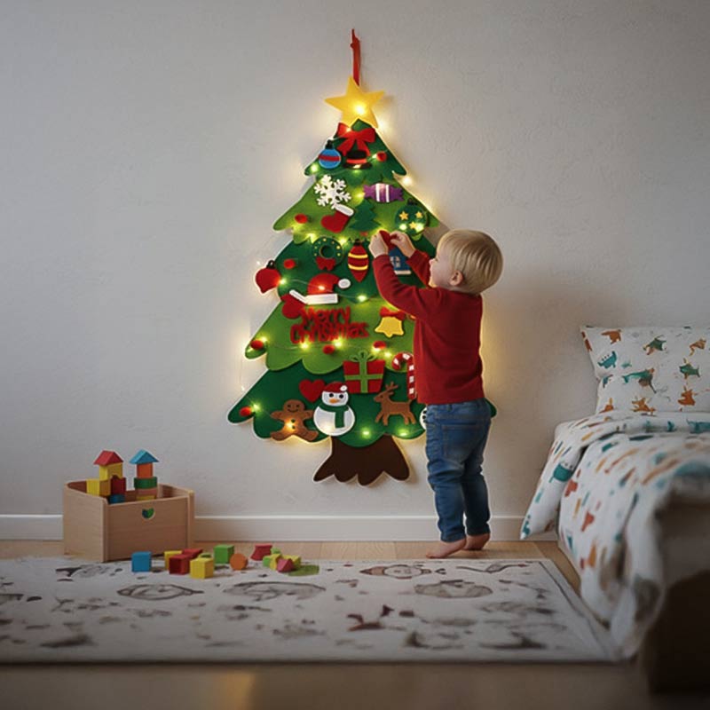 Коледно дърво от филц с LED осветление и велкро украси KRUZZEL - Image 2