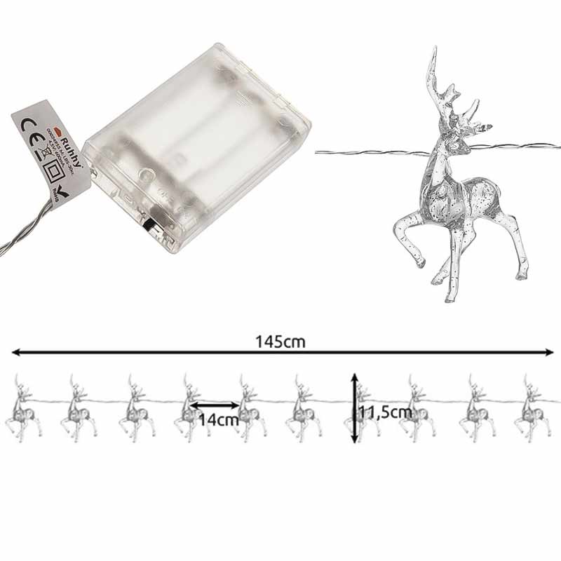 Коледни LED лампички RUHHY с еленчета – 10 броя, топла бяла светлина, 133 см - Image 7