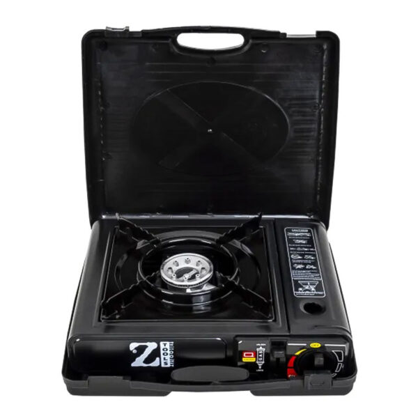 Къмпинг печка с автоматично запалване, спрей бутилка, черна