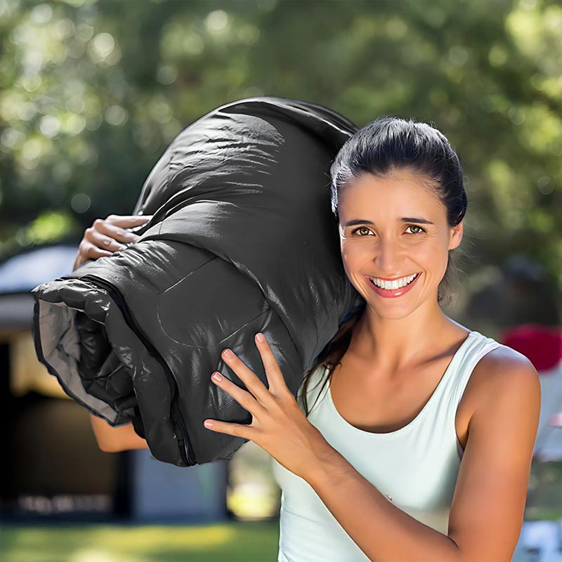 Спален чувал за къмпинг, пътувания, лек и компактен, черен - Image 5