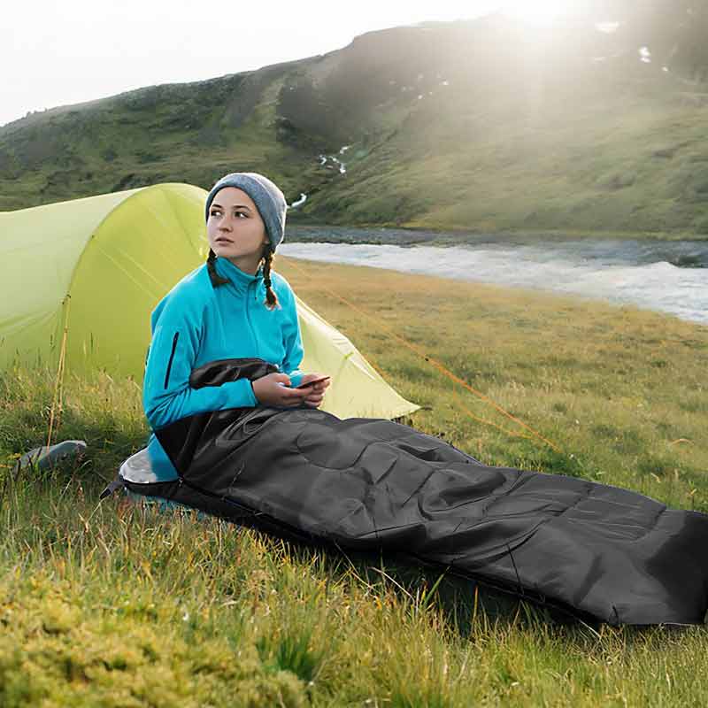 Спален чувал за къмпинг, пътувания, лек и компактен, черен - Image 2