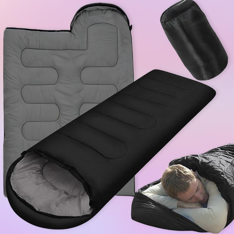 Спален чувал за къмпинг, пътувания, лек и компактен, черен