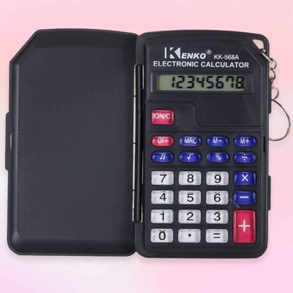 Джобен калкулатор с 8 цифри, ключодържател и сгъваема кутия