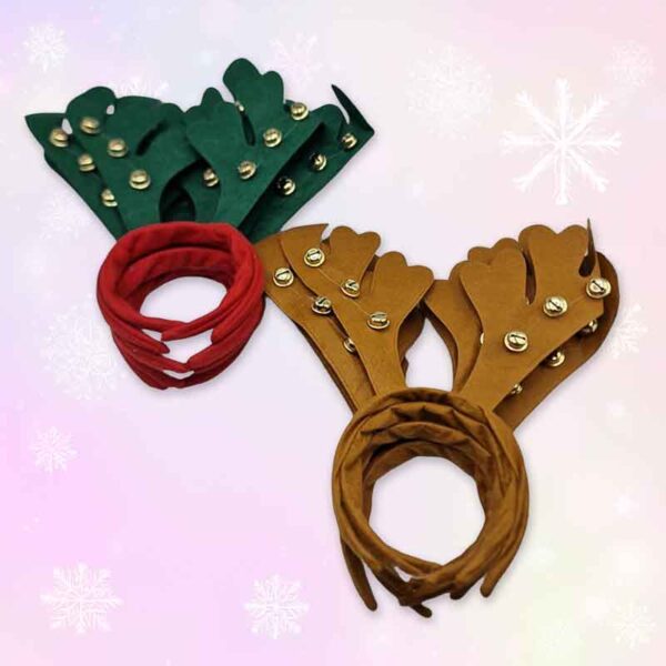 Коледна диадема с еленски рога и със звънчета, 34 см