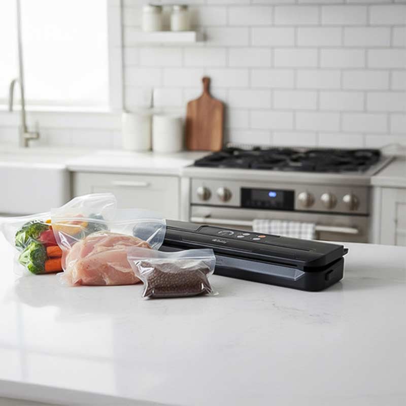 Вакуумен уред за запечатване на храна – 80 kPa, с вграден нож и 10 броя вакуум торбички - Image 10