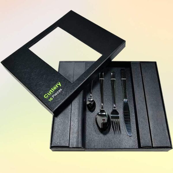Комплект прибори за 4 души от неръждаема стомана – 16 части, черен