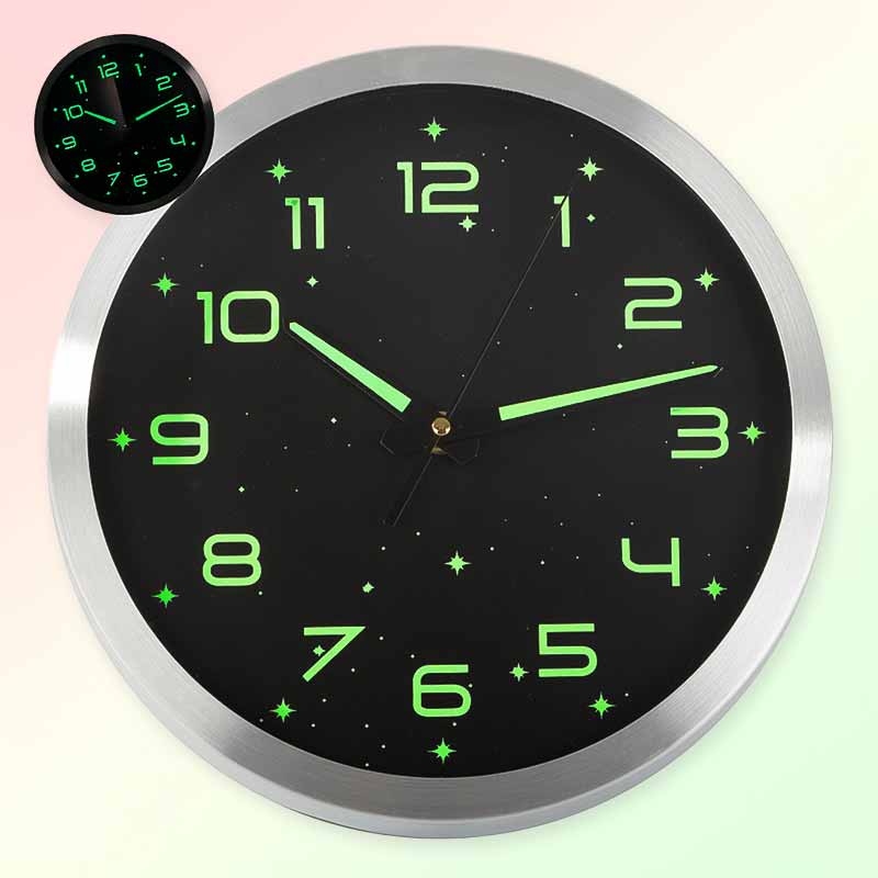 Флуоресцентен стенен часовник 30 см със светещи в тъмното цифри