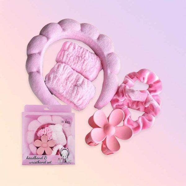Козметичен комплект – лента за коса, гривни за китки, ластици и шнола