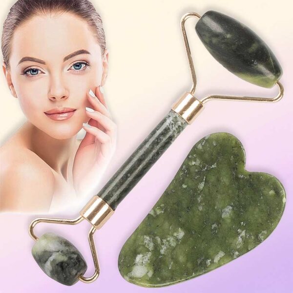 Нефритен масажор за лице и шия с ролер и гуаша плочка