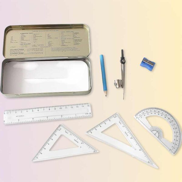Метален комплект за геометрични училищни задачи с 7 инструмента