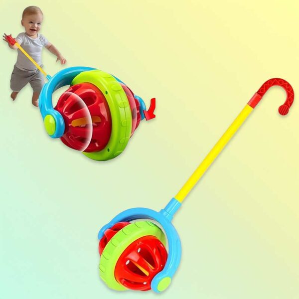 Детско колело със звънчета 16×16 см с дръжка 45 см – многоцветно