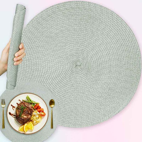 Кръгла плетена подложка за маса – сива, 38 см