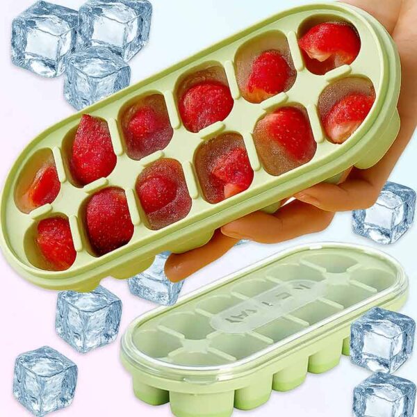 Форма за лед 12 кубчета с капак и силиконово дъно