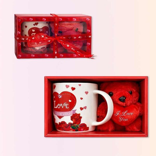 Подаръчен комплект плюшено мече 10 см и керамична чаша с лъжичка