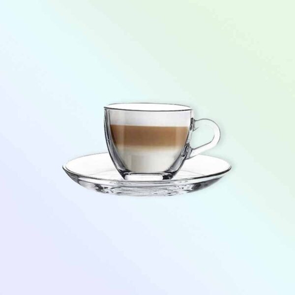 Чаша с чинийка за кафе 90 мл Basic Pasabahce, 6 чаши и 6 чинийки