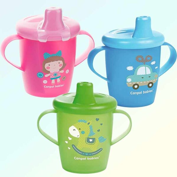 Чаша против разливане за бебе, 250 мл с подарък лъжичка за хранене