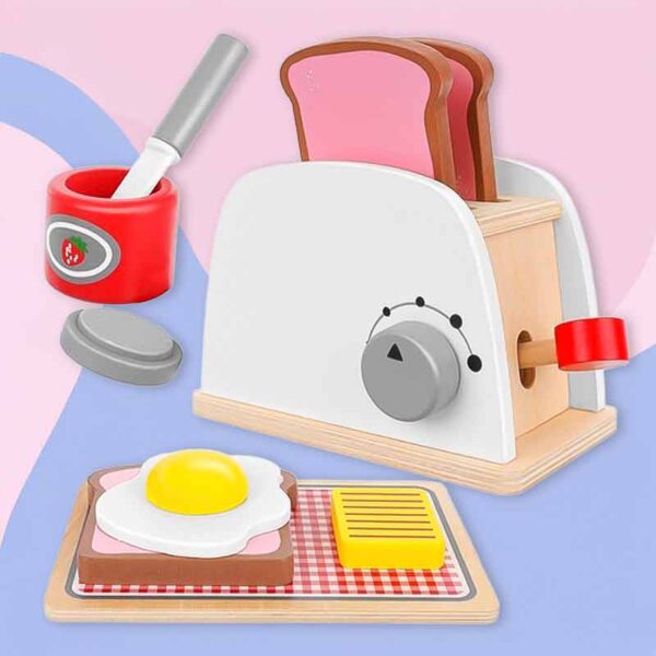 Дървен тостер играчка с аксесоари – комплект за детска кухня