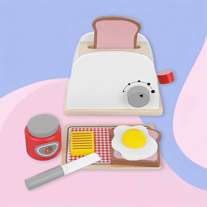 Дървен тостер играчка с аксесоари – комплект за детска кухня - Image 2