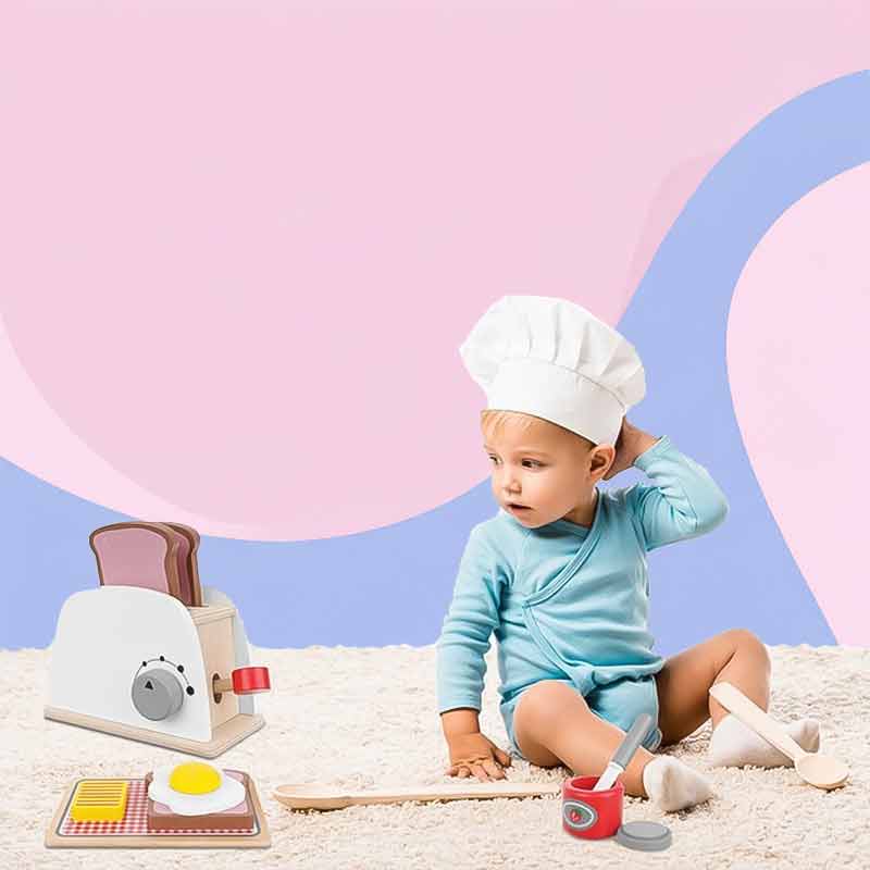 Дървен тостер играчка с аксесоари – комплект за детска кухня - Image 4