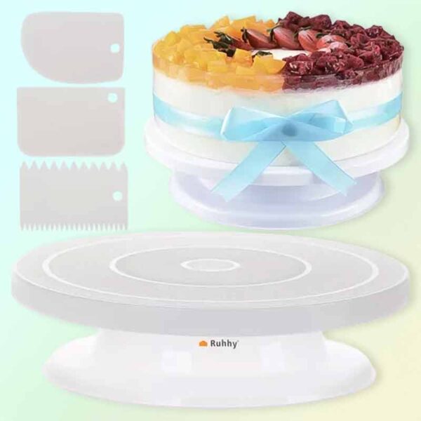 Въртяща се стойка за торта + 3 шпатули за декорация