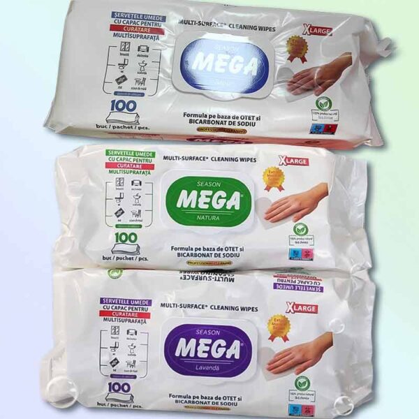 Мега почистващи мокри кърпички за мебели, баня и кухня 100 бр без хлор
