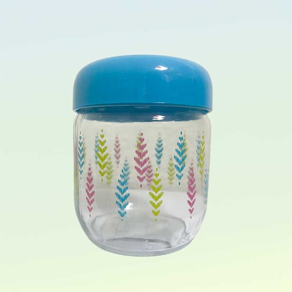 Стъклен буркан с винтова капачка и цветни мотиви