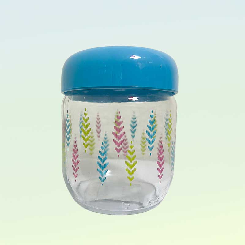 Стъклен буркан с винтова капачка и цветни мотиви