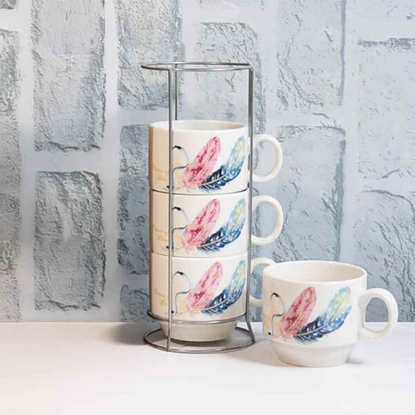 Комплект от 4 броя чаши с метална поставка