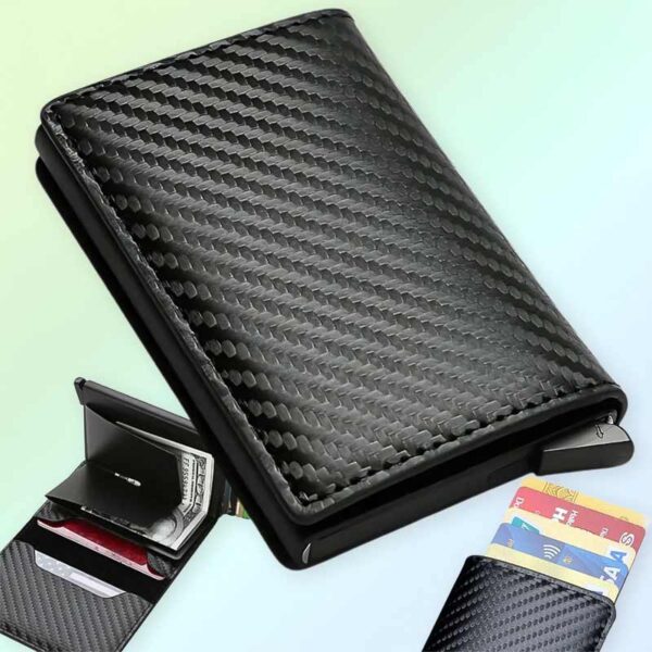 Мъжки RFID портфейл и картодържател против кражба – черен, еко кожа