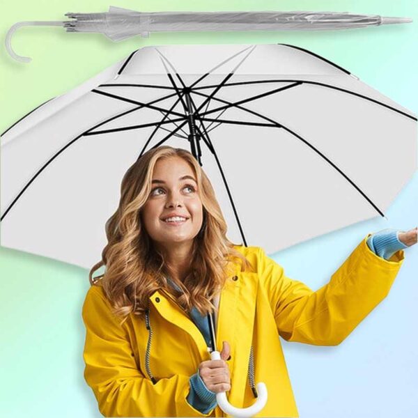 Прозрачен автоматичен чадър 93 см – бял