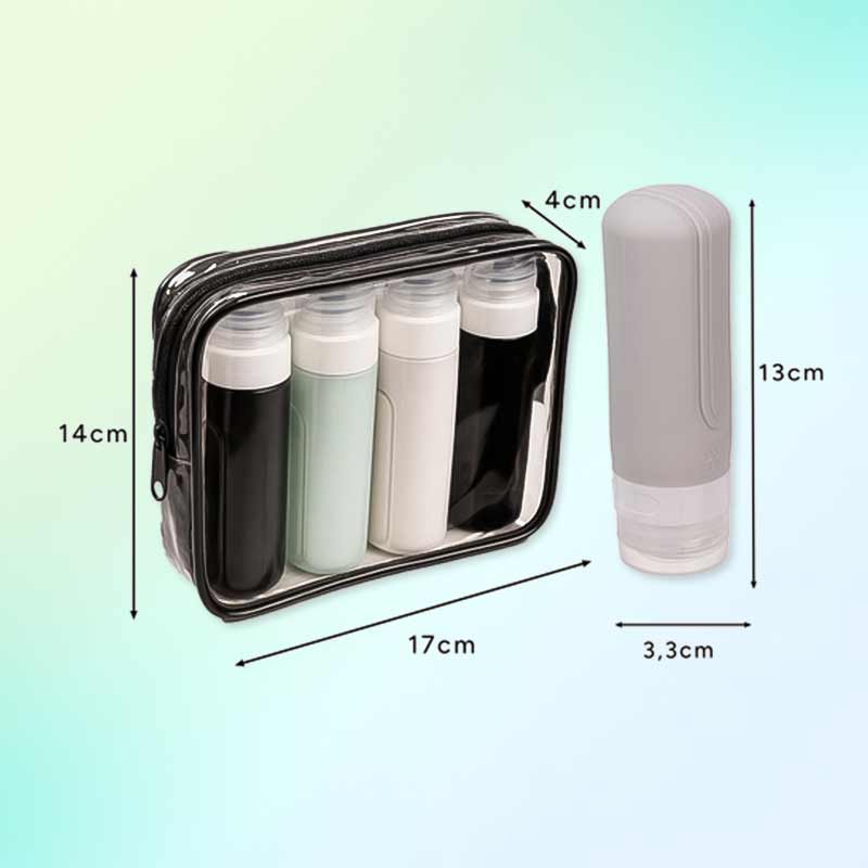 Комплект от 4 силиконови бутилки 90 мл и водоустойчива козметична чанта - Image 7