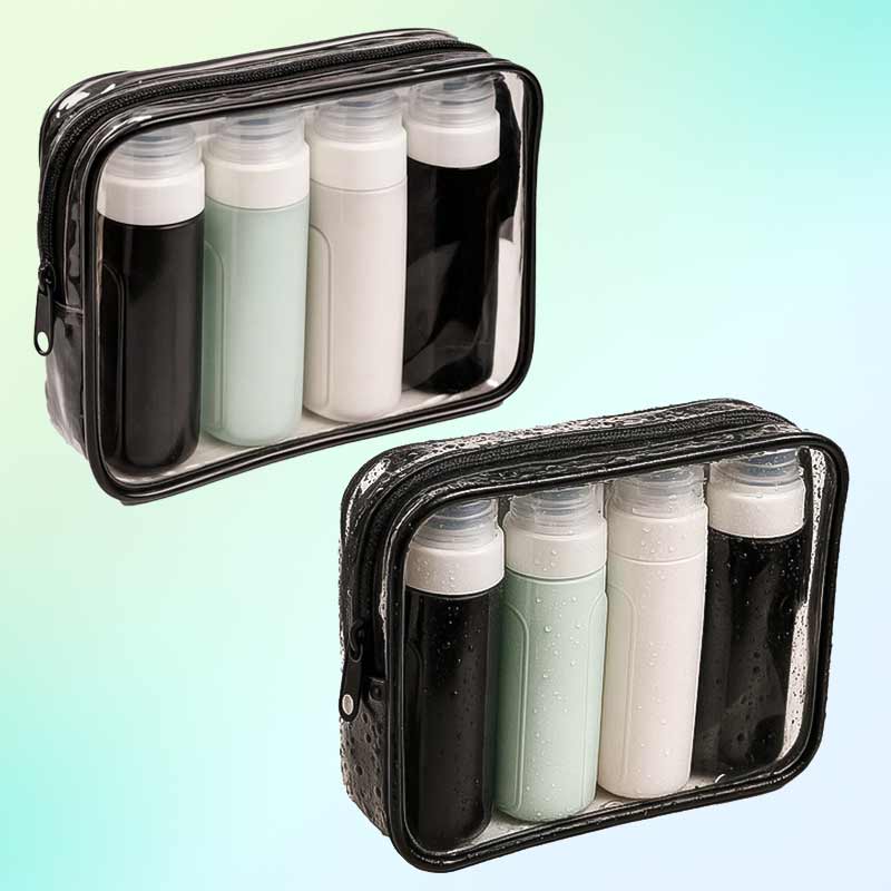 Комплект от 4 силиконови бутилки 90 мл и водоустойчива козметична чанта - Image 2