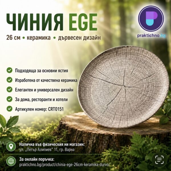 Чиния Ege 26 см Keramika с дизайн дърво