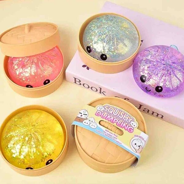 Гумена антистрес играчка Squishy Bun Dumpling с брокат 5 см