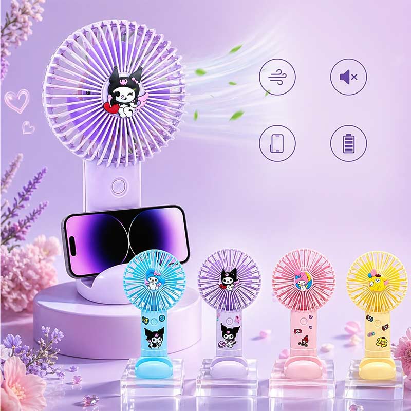 Мини вентилатор със стойка за телефон, стикери и фигурка, USB зареждане - Image 2