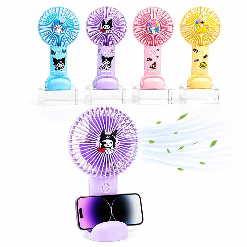 Мини вентилатор със стойка за телефон, стикери и фигурка, USB зареждане - Image 3