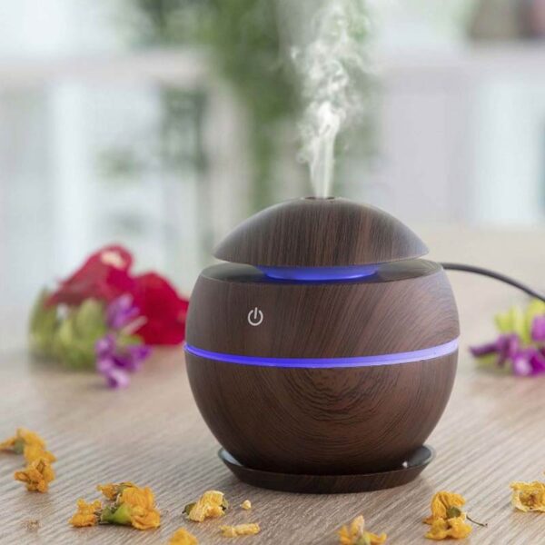 Арома дифузер и сферичен овлажнител с дървена текстура, USB