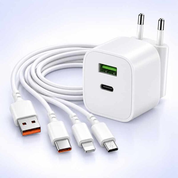 Бързо зарядно 20 W USB-A, USB-C с кабел 3 в 1