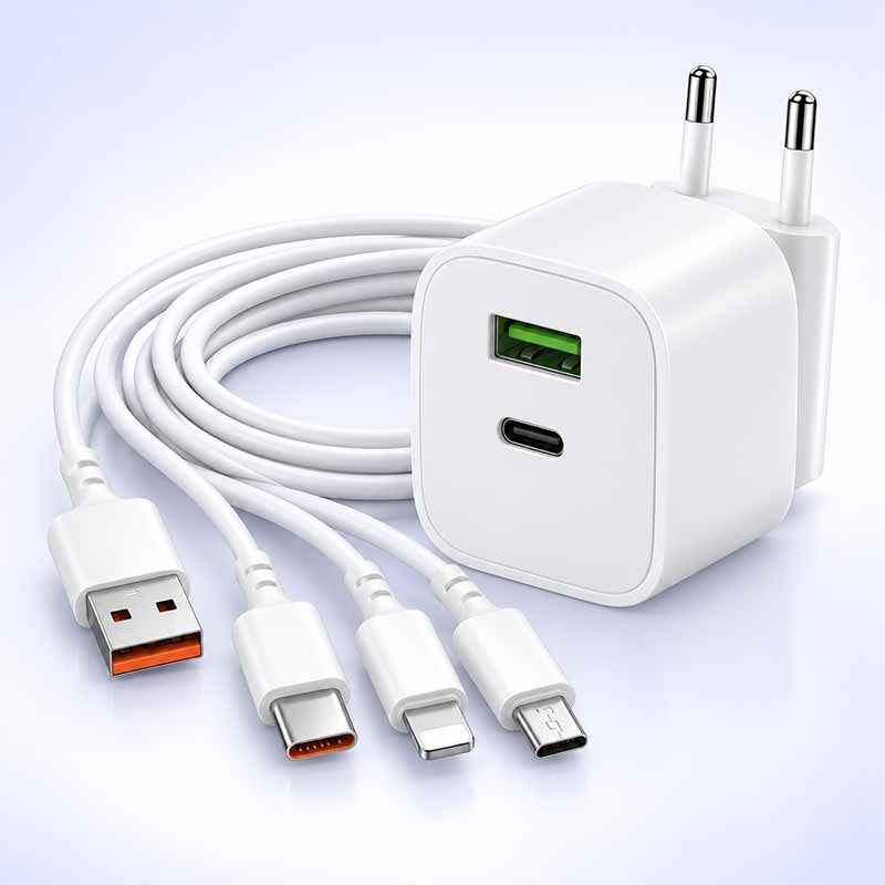 Бързо зарядно 20 W USB-A, USB-C с кабел 3 в 1